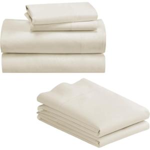 imageCalifornia Design Den Bedding Bundle  Full Sheet Set with 4 Pillowcases 500 Thread Count 100 Cotton Sateen Ivory