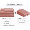 imageCalifornia Design Den 5 Piece Twin Size Sheet Set with 3 Pillowcases 400 Thread Count 100 Cotton Sateen Bright Salmon