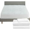 imageCalifornia Design Den 4 Piece Bedding Bundle  3 Piece Sheet Set 600 Thread Count 100 Cotton Sateen with 1 Mattress Pad Twin White