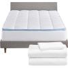 imageCalifornia Design Den 4 Piece Bedding Bundle  3 Piece Sheet Set 600 Thread Count 100 Cotton Sateen with 1 Mattress Topper Twin White