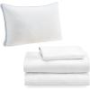 imageCalifornia Design Den 4 Piece Bedding Set  3 Piece Twin Sheet Set 100 Cotton Sateen with 1 Queen Luxury Pillow White