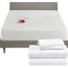 imageCalifornia Design Den 5 Piece King Size Sheet Set and Waterproof Mattress Protector Bundle  400 Thread Count 100 Cotton Sateen 4 Piece Sheet Set with 1 Mattress Protector White