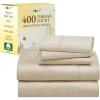 imageCalifornia Design Den 5 Piece Twin Size Sheet Set with 3 Pillowcases 400 Thread Count 100 Cotton Sateen Beige