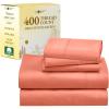 imageCalifornia Design Den 5 Piece Twin Size Sheet Set with 3 Pillowcases 400 Thread Count 100 Cotton Sateen Bright Salmon