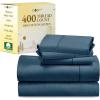 imageCalifornia Design Den 5 Piece Twin Size Sheet Set with 3 Pillowcases 400 Thread Count 100 Cotton Sateen Peacock Blue