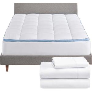 imageCalifornia Design Den 4 Piece Bedding Bundle  3 Piece Sheet Set 400 Thread Count 100 Cotton Sateen ampamp 1 Mattress Topper Twin White