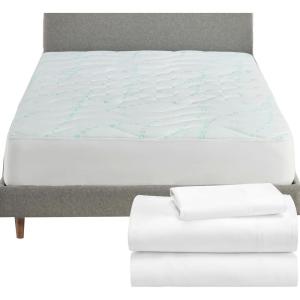 imageCalifornia Design Den 4 Piece Bedding Bundle  3 Piece Sheet Set 600 Thread Count 100 Cotton Sateen with 1 Mattress Pad Twin White