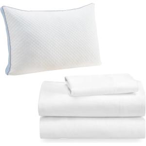 imageCalifornia Design Den 4 Piece Bedding Bundle  3 Piece Twin Sheet Set 600 Thread Count 100 Cotton Sateen with 1 Queen Luxury Pillow White