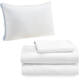 imageCalifornia Design Den 4 Piece Bedding Set  3 Piece Twin Sheet Set 100 Cotton Sateen with 1 Queen Luxury Pillow White