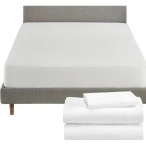 imageCalifornia Design Den 4 Piece Twin Size Sheet Set and Waterproof Mattress Protector Bundle  600 Thread Count 100 Cotton Sateen 3 Piece Sheet Set with 1 Mattress Protector White