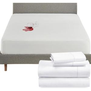 imageCalifornia Design Den 5 Piece King Size Sheet Set and Waterproof Mattress Protector Bundle  400 Thread Count 100 Cotton Sateen 4 Piece Sheet Set with 1 Mattress Protector White