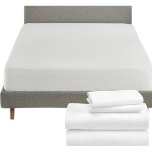 imageCalifornia Design Den 5 Piece King Size Sheet Set and Waterproof Mattress Protector Bundle  600 Thread Count 100 Cotton Sateen 4 Piece Sheet Set with 1 Mattress Protector White
