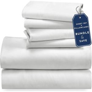 imageCalifornia Design Den 6 Piece King Size Sheet Set with 4 Pillowcases  Soft 100 Cotton Sateen Ivory