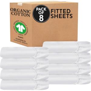 imageCalifornia Design Den Bulk Pack of 8 Full Size Fitted Sheets Only  100 Organic Cotton Percale Weave White