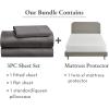 imageCalifornia Design Den 4 Piece Twin XL Size Sheet Set Grey and Waterproof Mattress Protector White Bundle  100 Organic Cotton Percale 3 Piece Sheet Set with 1 Mattress Protector