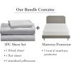 imageCalifornia Design Den 4 Piece Twin XL Size Sheet Set Light Grey and Waterproof Mattress Protector White Bundle  Soft 100 Cotton Sateen 3 Piece Sheet Set with 1 Mattress Protector