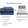 imageCalifornia Design Den 4 Piece Twin XL Size Sheet Set Navy Blue and Waterproof Mattress Protector White Bundle  500 Thread Count 100 Cotton Sateen 3 Piece Sheet Set with 1 Mattress Protector
