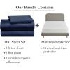 imageCalifornia Design Den 4 Piece Twin XL Size Sheet Set Navy and Waterproof Mattress Protector White Bundle  100 Organic Cotton Percale 3 Piece Sheet Set with 1 Mattress Protector