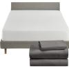 imageCalifornia Design Den 4 Piece Twin XL Size Sheet Set Grey and Waterproof Mattress Protector White Bundle  100 Organic Cotton Percale 3 Piece Sheet Set with 1 Mattress Protector