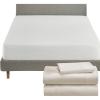 imageCalifornia Design Den 4 Piece Twin XL Size Sheet Set Ivory and Waterproof Mattress Protector White Bundle  600 Thread Count 100 Cotton Sateen 3 Piece Sheet Set with 1 Mattress Protector