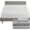 imageCalifornia Design Den 4 Piece Twin XL Size Sheet Set Light Grey and Waterproof Mattress Protector White Bundle  500 Thread Count 100 Cotton Sateen 3 Piece Sheet Set with 1 Mattress Protector