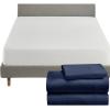 imageCalifornia Design Den 4 Piece Twin XL Size Sheet Set Navy and Waterproof Mattress Protector White Bundle  100 Organic Cotton Percale 3 Piece Sheet Set with 1 Mattress Protector