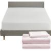 imageCalifornia Design Den 4 Piece Twin XL Size Sheet Set Pink and Waterproof Mattress Protector White Bundle  Soft 100 Cotton Sateen 3 Piece Sheet Set with 1 Mattress Protector