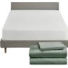 imageCalifornia Design Den 4 Piece Twin XL Size Sheet Set Sage Green and Waterproof Mattress Protector White Bundle  Soft 100 Cotton Sateen 3 Piece Sheet Set with 1 Mattress Protector