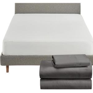 imageCalifornia Design Den 4 Piece Twin XL Size Sheet Set Grey and Waterproof Mattress Protector White Bundle  100 Organic Cotton Percale 3 Piece Sheet Set with 1 Mattress Protector