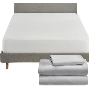 imageCalifornia Design Den 4 Piece Twin XL Size Sheet Set Light Grey and Waterproof Mattress Protector White Bundle  Soft 100 Cotton Sateen 3 Piece Sheet Set with 1 Mattress Protector