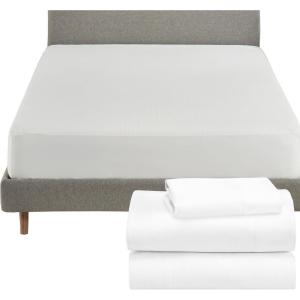 imageCalifornia Design Den 4 Piece Twin XL Size Sheet Set and Waterproof Mattress Protector Bundle  500 Thread Count 100 Cotton Sateen 3 Piece Sheet Set with 1 Mattress Protector White