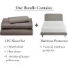imageCalifornia Design Den 4 Piece Twin XL Size Sheet Set Brown and Waterproof Mattress Protector White Bundle  600 Thread Count 100 Cotton Sateen 3 Piece Sheet Set with 1 Mattress Protector