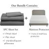 imageCalifornia Design Den 4 Piece Twin XL Size Sheet Set Grey and Waterproof Mattress Protector White Bundle  600 Thread Count 100 Cotton Sateen 3 Piece Sheet Set with 1 Mattress Protector
