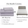 imageCalifornia Design Den 4 Piece Twin XL Size Sheet Set Lavender Gray and Waterproof Mattress Protector White Bundle  400 Thread Count 100 Cotton Sateen 3 Piece Sheet Set with 1 Mattress Protector