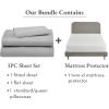 imageCalifornia Design Den 4 Piece Twin XL Size Sheet Set Light Grey and Waterproof Mattress Protector White Bundle  600 Thread Count 100 Cotton Sateen 3 Piece Sheet Set with 1 Mattress Protector