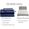 imageCalifornia Design Den 4 Piece Twin XL Size Sheet Set Navy Blue and Waterproof Mattress Protector White Bundle  Soft 100 Cotton Sateen 3 Piece Sheet Set with 1 Mattress Protector