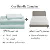 imageCalifornia Design Den 4 Piece Twin XL Size Sheet Set Seafoam and Waterproof Mattress Protector White Bundle  Soft 100 Cotton Sateen 3 Piece Sheet Set with 1 Mattress Protector