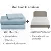 imageCalifornia Design Den 4 Piece Twin XL Size Sheet Set Sky Blue and Waterproof Mattress Protector White Bundle  400 Thread Count 100 Cotton Sateen 3 Piece Sheet Set with 1 Mattress Protector