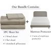 imageCalifornia Design Den 4 Piece Twin XL Size Sheet Set Taupe and Waterproof Mattress Protector White Bundle  400 Thread Count 100 Cotton Sateen 3 Piece Sheet Set with 1 Mattress Protector