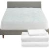 imageCalifornia Design Den 4 Piece Bedding Bundle  3 Piece Sheet Set 100 Cotton Sateen with 1 Mattress Pad Twin XL White
