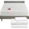 imageCalifornia Design Den 4 Piece Twin XL Size Sheet Set Antique White and Waterproof Mattress Protector White Bundle  400 Thread Count 100 Cotton Sateen 3 Piece Sheet Set with 1 Mattress Protector