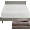 imageCalifornia Design Den 4 Piece Twin XL Size Sheet Set Brown and Waterproof Mattress Protector White Bundle  600 Thread Count 100 Cotton Sateen 3 Piece Sheet Set with 1 Mattress Protector