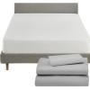 imageCalifornia Design Den 4 Piece Twin XL Size Sheet Set Light Grey and Waterproof Mattress Protector White Bundle  600 Thread Count 100 Cotton Sateen 3 Piece Sheet Set with 1 Mattress Protector