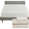 imageCalifornia Design Den 4 Piece Twin XL Size Sheet Set Natural Ivory and Waterproof Mattress Protector White Bundle  100 Organic Cotton Percale 3 Piece Sheet Set with 1 Mattress Protector