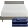 imageCalifornia Design Den 4 Piece Twin XL Size Sheet Set Navy Blue and Waterproof Mattress Protector White Bundle  Soft 100 Cotton Sateen 3 Piece Sheet Set with 1 Mattress Protector