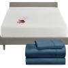 imageCalifornia Design Den 4 Piece Twin XL Size Sheet Set Peacock Blue and Waterproof Mattress Protector White Bundle  400 Thread Count 100 Cotton Sateen 3 Piece Sheet Set with 1 Mattress Protector