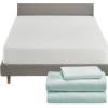 imageCalifornia Design Den 4 Piece Twin XL Size Sheet Set Seafoam and Waterproof Mattress Protector White Bundle  Soft 100 Cotton Sateen 3 Piece Sheet Set with 1 Mattress Protector