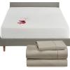 imageCalifornia Design Den 4 Piece Twin XL Size Sheet Set Taupe and Waterproof Mattress Protector White Bundle  400 Thread Count 100 Cotton Sateen 3 Piece Sheet Set with 1 Mattress Protector