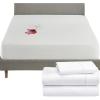 imageCalifornia Design Den 4 Piece Twin XL Size Sheet Set and Waterproof Mattress Protector Bundle  400 Thread Count 100 Cotton Sateen 3 Piece Sheet Set with 1 Mattress Protector White