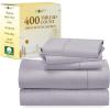 imageCalifornia Design Den 5 Piece Twin XL Size Sheet Set with 3 Pillowcases 400 Thread Count 100 Cotton Sateen Lavender Gray